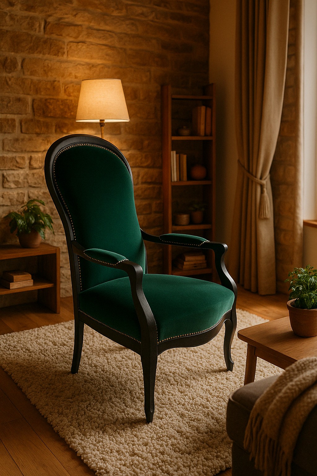 Refection d'un fauteuil voltaire dans un vert profond